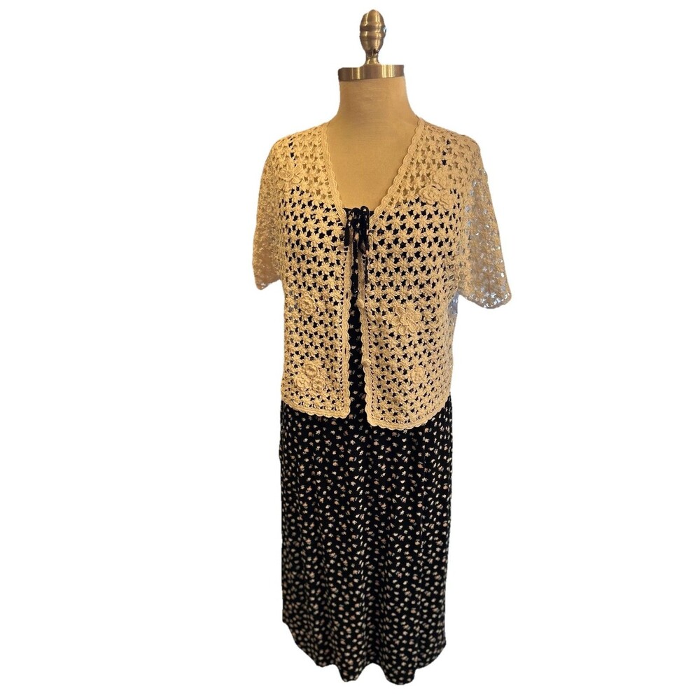 Vintage April Cornell Crochet Sweater Cardigan Sz Medium Cottagecore Dainty Boho - Picture 9 of 12